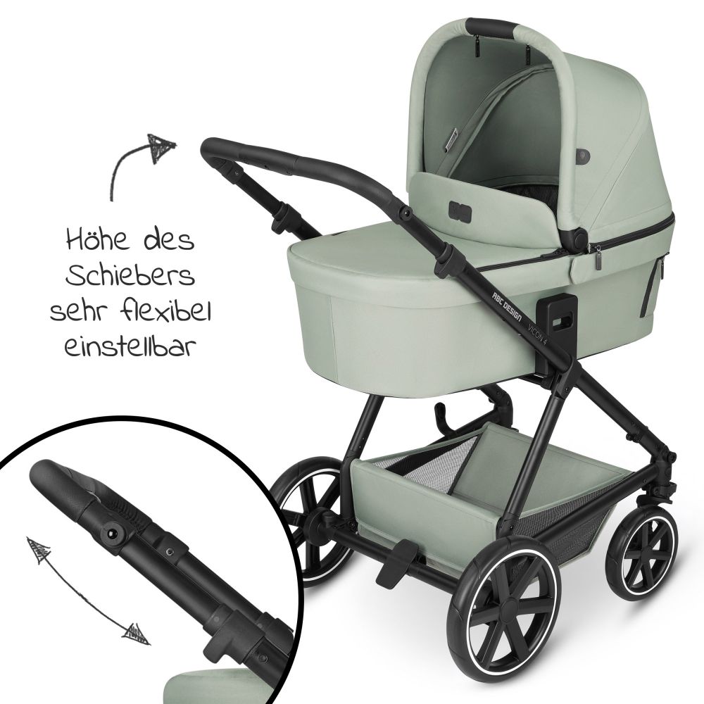 ABC Design - 3in1 Kinderwagen-Set Vicon 4 - inkl. Babywanne, Autositz Tulip,  Sportsitz und Zubehörpaket - Classic Edition - Pine 