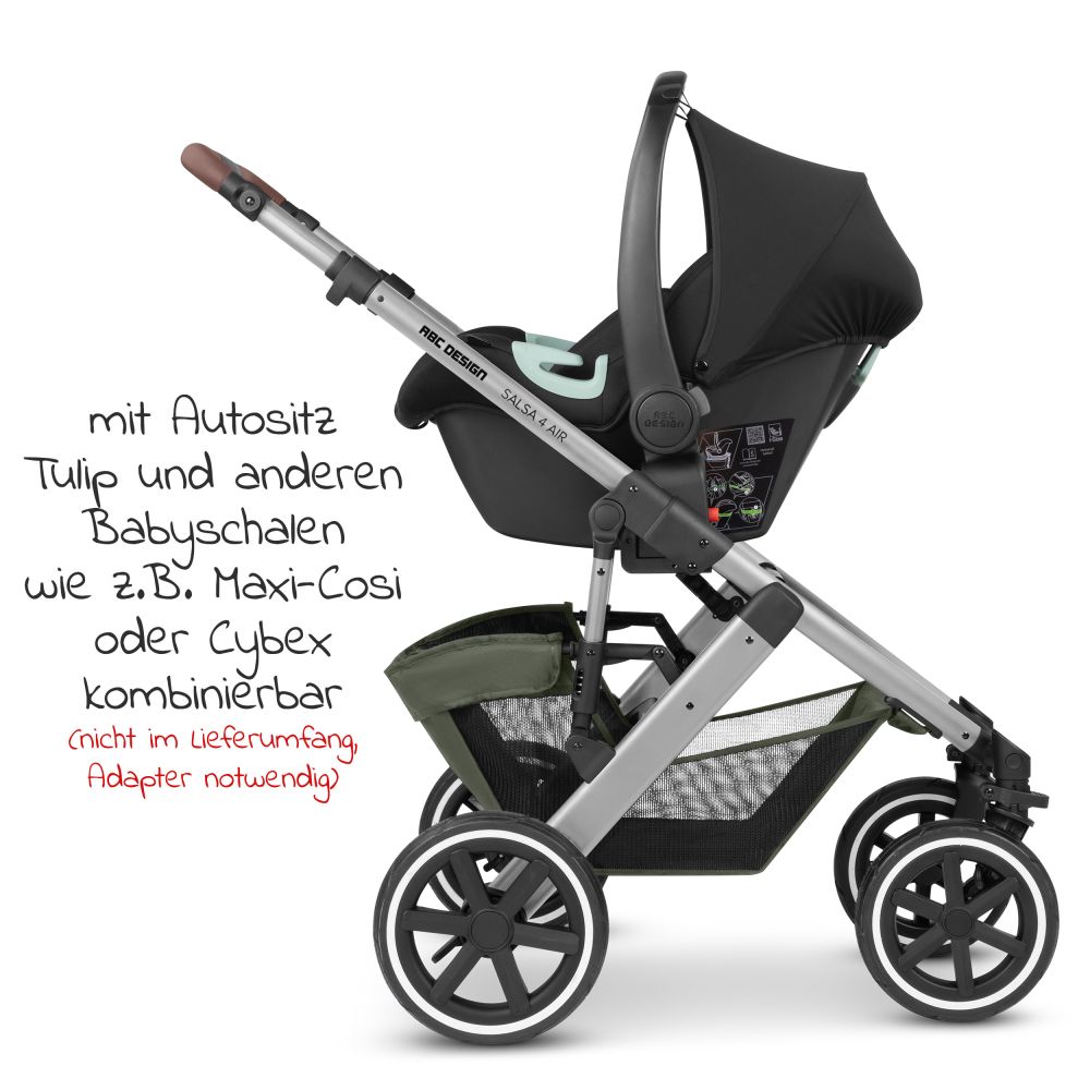 ABC Design - Kombi-Kinderwagen Salsa 4 Air - inkl. Babywanne & Sportsitz  mit XXL Zubehörpaket - Olive 