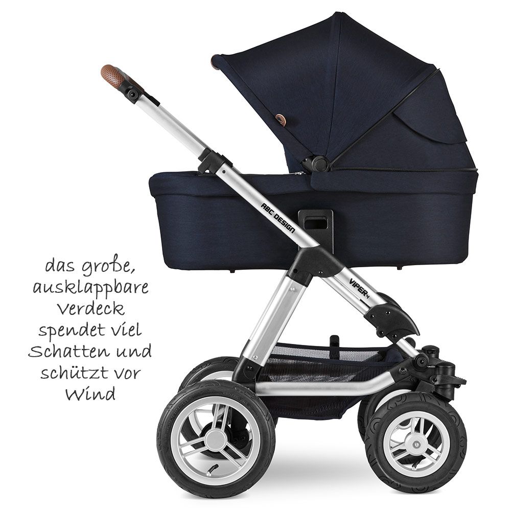 ABC Design - Kombi-Kinderwagen Viper 4 mit Lufträdern - inkl. Babywanne,  Sportsitz & XXL Zubehörpaket - Shadow 