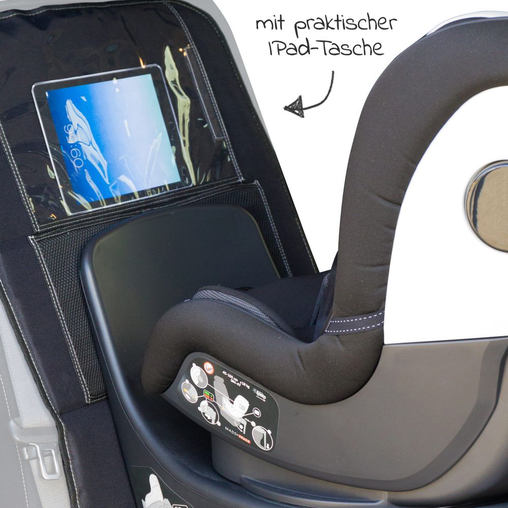 Fillikid - Autositz-Schutzunterlage für Reboarder mit IPad-Tasche - Schwarz  