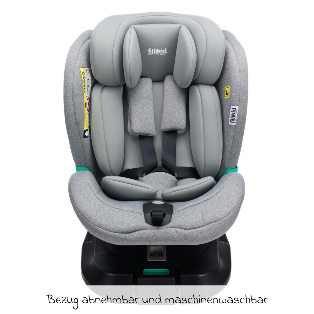 Fillikid - Reboarder-Kindersitz Luca 360° i-Size ab Geburt - 12 Jahre (40 cm  -150 cm) mit Isofix-Base & Stützfuß - Grau