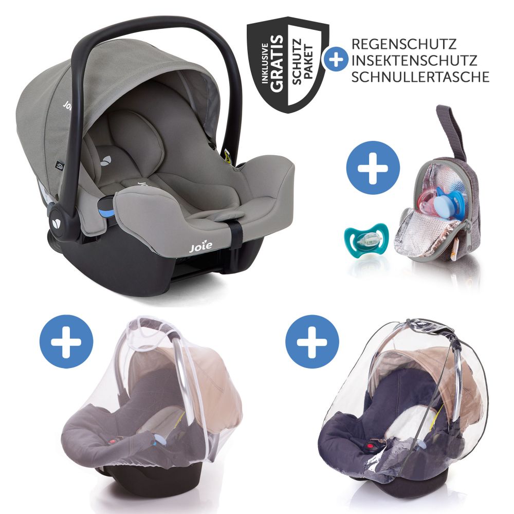 joie - Baby car seat i-Snug i-Size from birth - 13 kg (40 cm - 75 cm) incl.  seat reducer only 3.25 kg & accessories package - Gray Flannel 