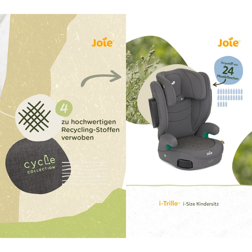 joie - Kindersitz i-Trillo i-Size ab 3 Jahre - 12 Jahre (100 cm - 150 cm)  inkl. Getränkehalter - Cycle Collection - Shell Gray 