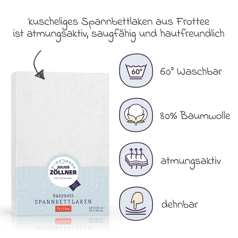 Julius Zöllner - Spannbetttuch Frottee für Kinderbett 60 x 120 / 70 x 140  cm - Weiß | Microfaserbettdecken