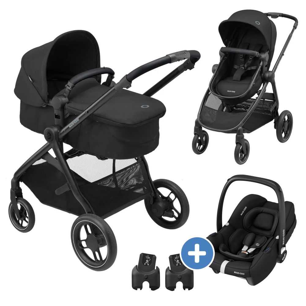 3 in 1 baby carriage set Zelia incl. infant car seat CabrioFix i Size adapter 22 kg Black