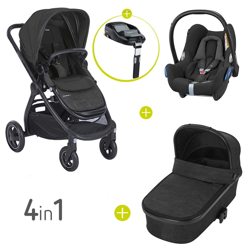 Maxi-Cosi - 4 1 Kinderwagen-Set Adorra inkl. Babywanne Oria, Babyschale Cabriofix & FamilyFix Nomad Black -