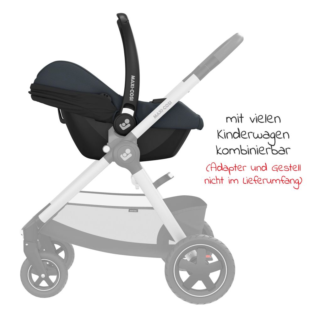 Maxi-Cosi - Babyschale CabrioFix i-Size ab Geburt-12 Monate (40-75 cm)  inkl. Fußsack & Schnullerbox - Essential Graphite
