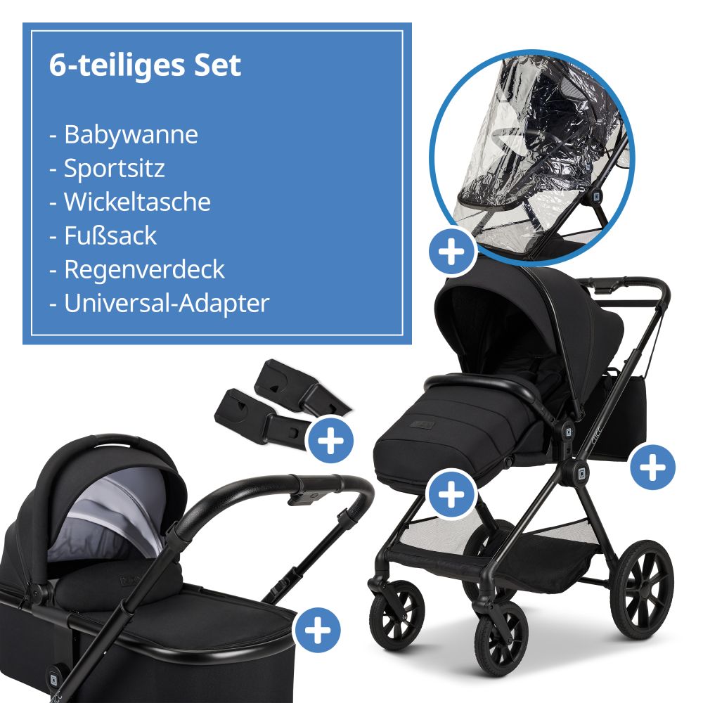 Kinderwagen Fußsack X-Large Schwarz - Lammfell Innenfutter Wasserabweisend