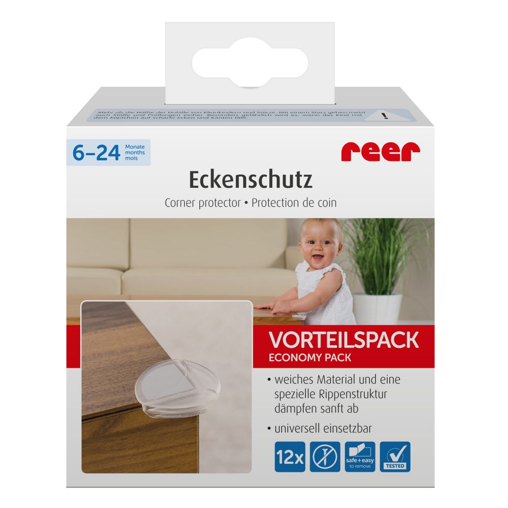 Reer - Eckenschutz rund 12er Pack zum Kleben - Transparent / Weiß 