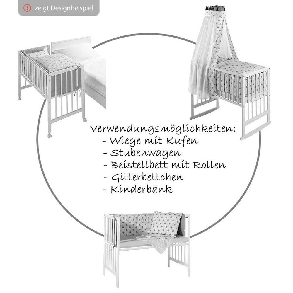 Schardt - Multifunktionsbett 5-1 Weiß inkl. textiler Ausstattung - Herzchen  - Rosa | Babybetten & Kinderbetten