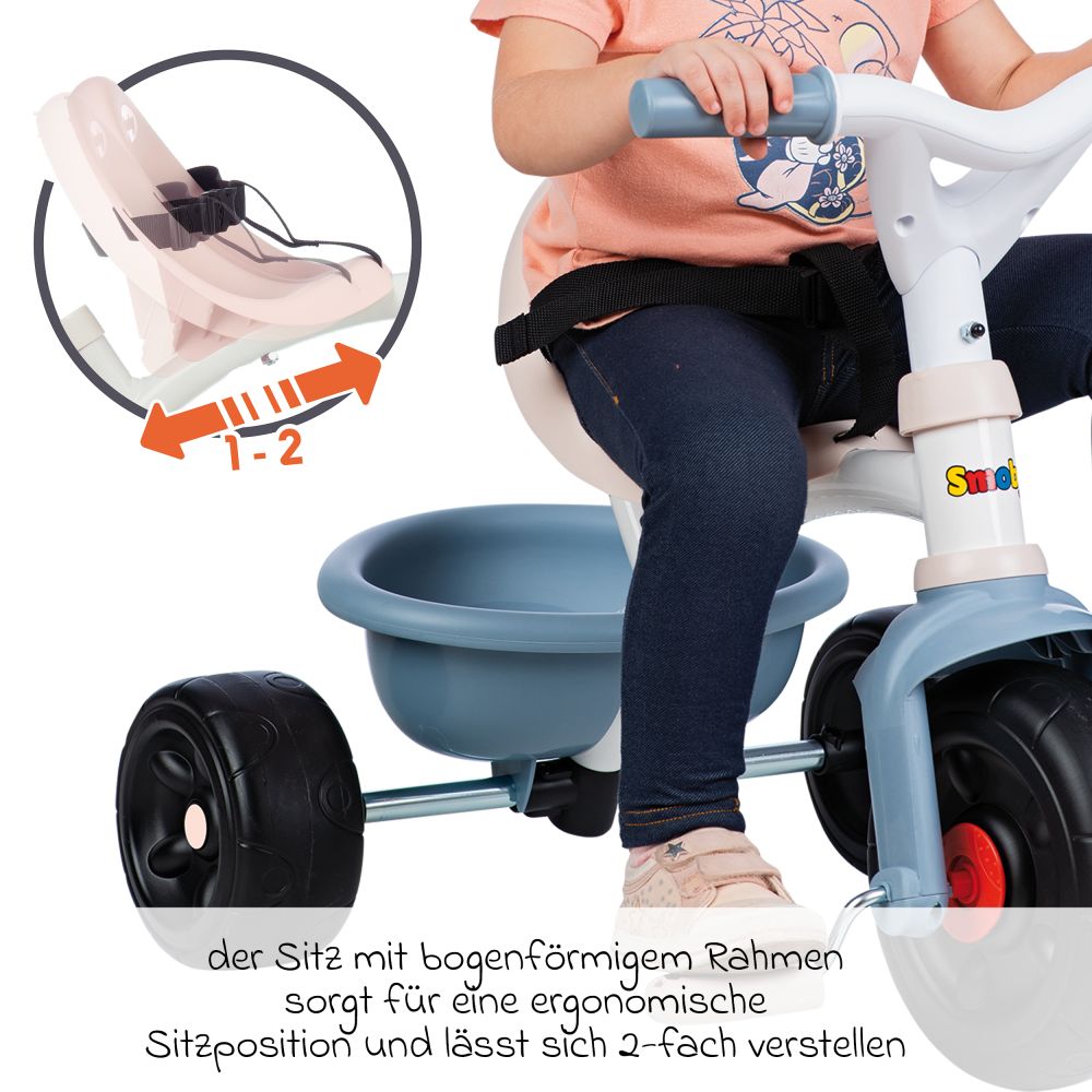 Smoby Toys - Dreirad Be Fun - mit Gurt & Schiebestange - Blau | Kinderfahrzeuge