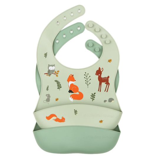 A Little Lovely Company Pack of 2 silicone bibs with drip tray - Forest friends