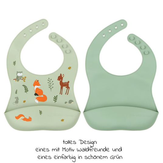 A Little Lovely Company Pack of 2 silicone bibs with drip tray - Forest friends