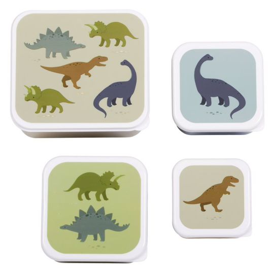 A Little Lovely Company Set di 4 cestini per il pranzo - dinosauri