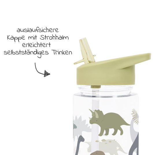 A Little Lovely Company Trinkflasche mit Trinkhalm - Dinosaurier
