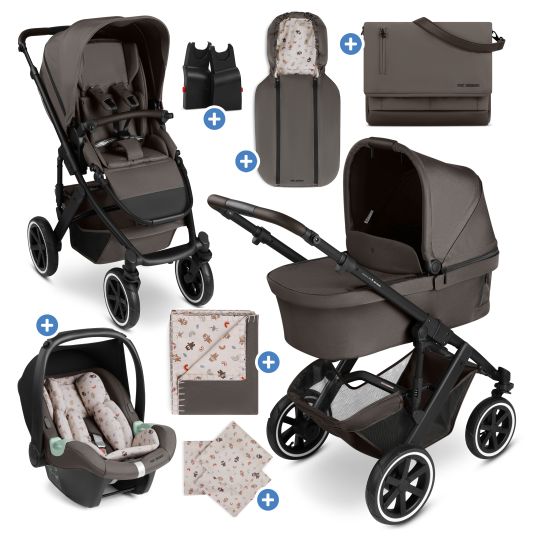 ABC Design Set passeggino Salsa 5 Air Starter Set da 13 pezzi con navicella, seggiolino sportivo, Tulip, adattatore, borsa fasciatoio Urban, copripiedi, pannolini, copertina magnetica, coperta, parapioggia e zanzariera - Pure - Teddy