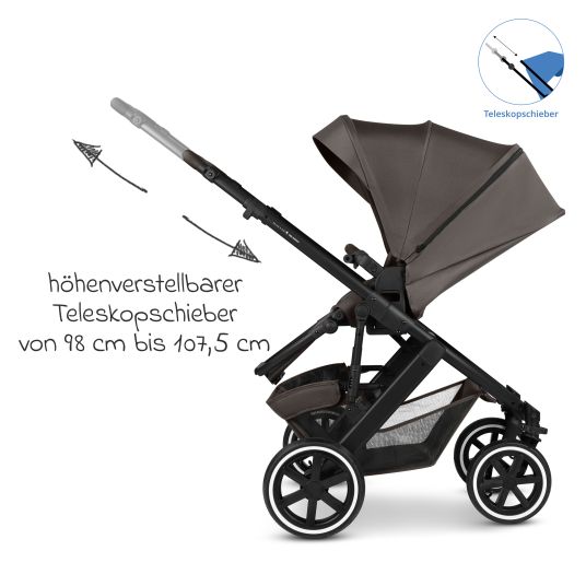 ABC Design 13-tlg. Kombi-Kinderwagen-Set Salsa 5 Air Starter Set inkl. Babywanne, Sportsitz, Tulip, Adapter, Wickeltasche Urban, Fußsack, Spucktücher, Magnetcilp, Decke, Regenschutz & Moskitonetz - Pure - Teddy