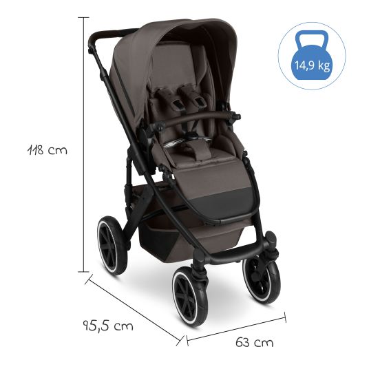 ABC Design 13-tlg. Kombi-Kinderwagen-Set Salsa 5 Air Starter Set inkl. Babywanne, Sportsitz, Tulip, Adapter, Wickeltasche Urban, Fußsack, Spucktücher, Magnetcilp, Decke, Regenschutz & Moskitonetz - Pure - Teddy