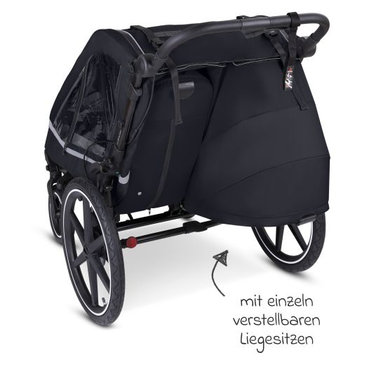 ABC Design Rimorchio per bici e passeggino 3in1 per 2 bambini con sistema frenante, sedili confortevoli, tettuccio con zanzariera, parapioggia e protezione solare (fino a 49 kg) - Ink