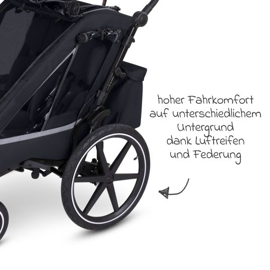 ABC Design 3in1 bike trailer and stroller tour for 2 children with brake system, comfort seats, canopy with mosquito net, rain cover & sun protection (up to 49 kg) - Ink