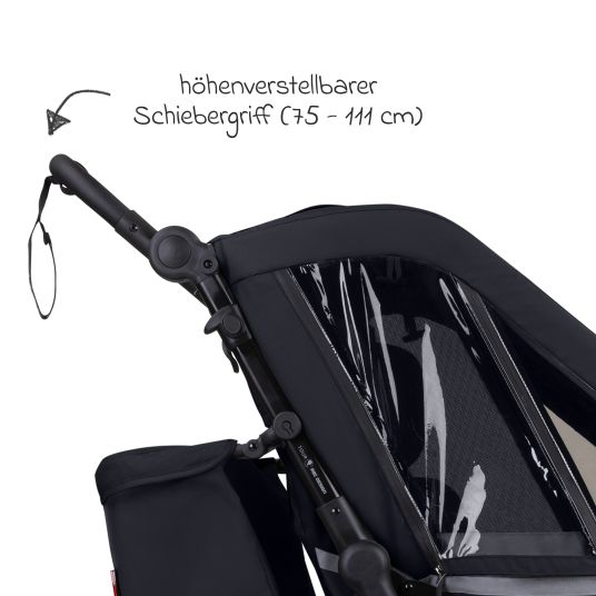 ABC Design 3in1 bike trailer and stroller tour for 2 children with brake system, comfort seats, canopy with mosquito net, rain cover & sun protection (up to 49 kg) - Ink