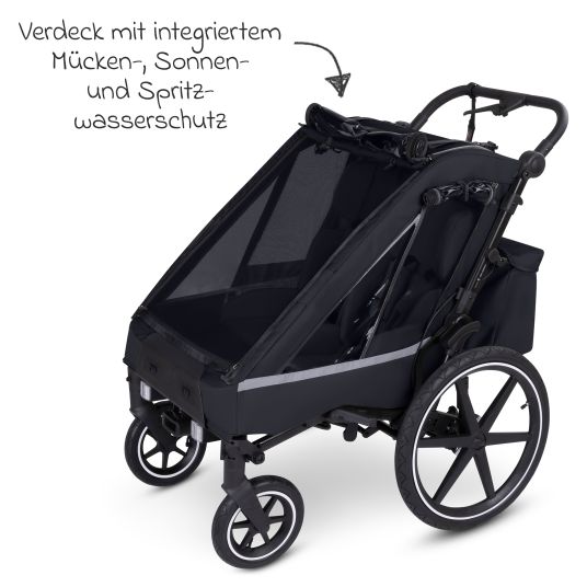 ABC Design 3in1 bike trailer and stroller tour for 2 children with brake system, comfort seats, canopy with mosquito net, rain cover & sun protection (up to 49 kg) - Ink