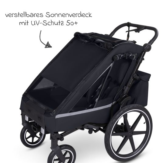 ABC Design 3in1 Fahrradanhänger und Kinderwagen Tour für 2 Kinder mit Bremssystem, Komfortsitze, Verdeck mit Moskitonetz, Regenschutz & Sonnenschutz (bis 49 kg) - Ink