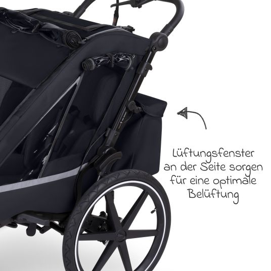 ABC Design 3in1 bike trailer and stroller tour for 2 children with brake system, comfort seats, canopy with mosquito net, rain cover & sun protection (up to 49 kg) - Ink