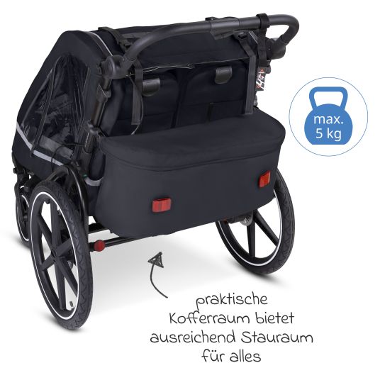 ABC Design 3in1 bike trailer and stroller tour for 2 children with brake system, comfort seats, canopy with mosquito net, rain cover & sun protection (up to 49 kg) - Ink