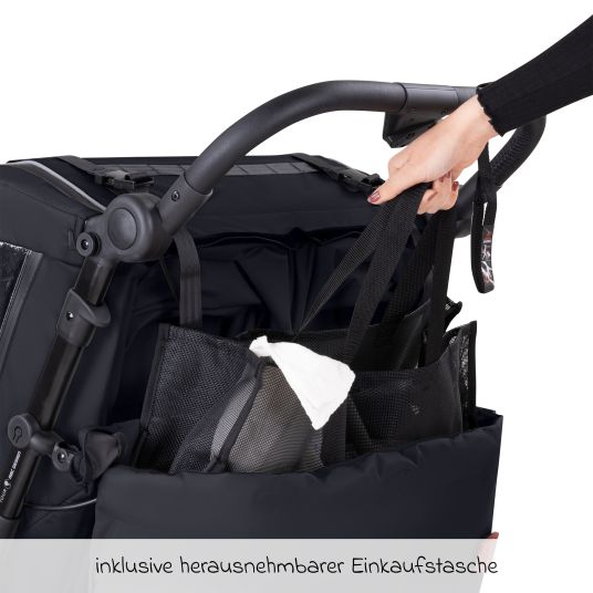 ABC Design 3in1 Fahrradanhänger und Kinderwagen Tour für 2 Kinder mit Bremssystem, Komfortsitze, Verdeck mit Moskitonetz, Regenschutz & Sonnenschutz (bis 49 kg) - Ink