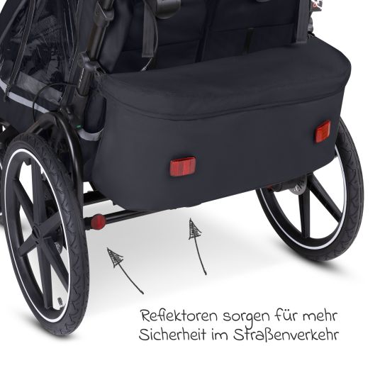 ABC Design 3in1 bike trailer and stroller tour for 2 children with brake system, comfort seats, canopy with mosquito net, rain cover & sun protection (up to 49 kg) - Ink