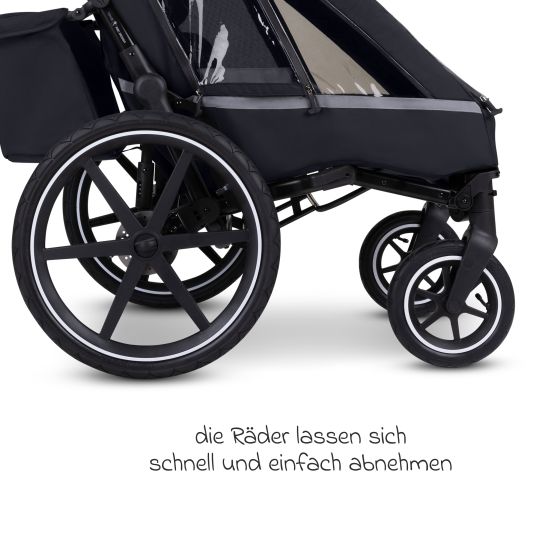 ABC Design 3in1 bike trailer and stroller tour for 2 children with brake system, comfort seats, canopy with mosquito net, rain cover & sun protection (up to 49 kg) - Ink