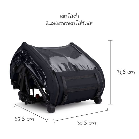 ABC Design Rimorchio per bici e passeggino 3in1 per 2 bambini con sistema frenante, sedili confortevoli, tettuccio con zanzariera, parapioggia e protezione solare (fino a 49 kg) - Ink