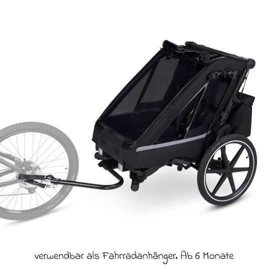 ABC Design 3in1 bike trailer and stroller tour for 2 children with brake system, comfort seats, canopy with mosquito net, rain cover & sun protection (up to 49 kg) - Ink