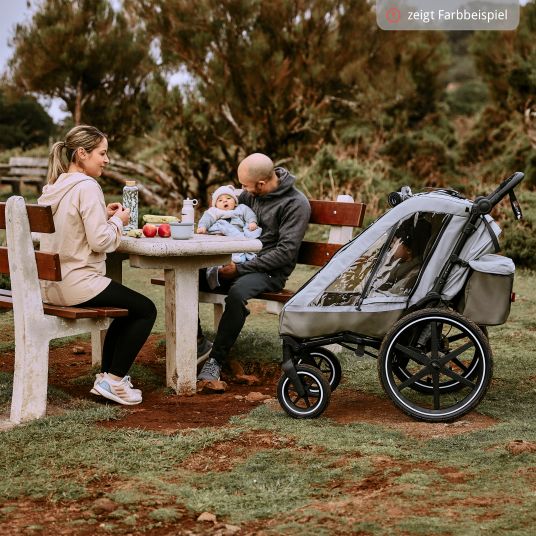 ABC Design 3in1 Fahrradanhänger und Kinderwagen Tour für 2 Kinder mit Bremssystem, Komfortsitze, Verdeck mit Moskitonetz, Regenschutz & Sonnenschutz (bis 49 kg) - Ink