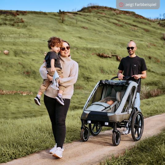 ABC Design 3in1 Fahrradanhänger und Kinderwagen Tour für 2 Kinder mit Bremssystem, Komfortsitze, Verdeck mit Moskitonetz, Regenschutz & Sonnenschutz (bis 49 kg) - Ink