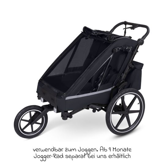 ABC Design 3in1 bike trailer and stroller tour for 2 children with brake system, comfort seats, canopy with mosquito net, rain cover & sun protection (up to 49 kg) - Ink