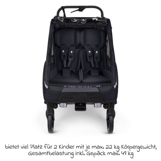 ABC Design 3in1 Fahrradanhänger und Kinderwagen Tour für 2 Kinder mit Bremssystem, Komfortsitze, Verdeck mit Moskitonetz, Regenschutz & Sonnenschutz (bis 49 kg) - Ink