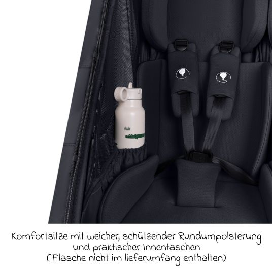 ABC Design 3in1 Fahrradanhänger und Kinderwagen Tour für 2 Kinder mit Bremssystem, Komfortsitze, Verdeck mit Moskitonetz, Regenschutz & Sonnenschutz (bis 49 kg) - Ink