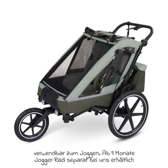 ABC Design 3in1 Fahrradanhänger und Kinderwagen Tour für 2 Kinder mit Bremssystem, Komfortsitze, Verdeck mit Moskitonetz, Regenschutz & Sonnenschutz (bis 49 kg) - Olive