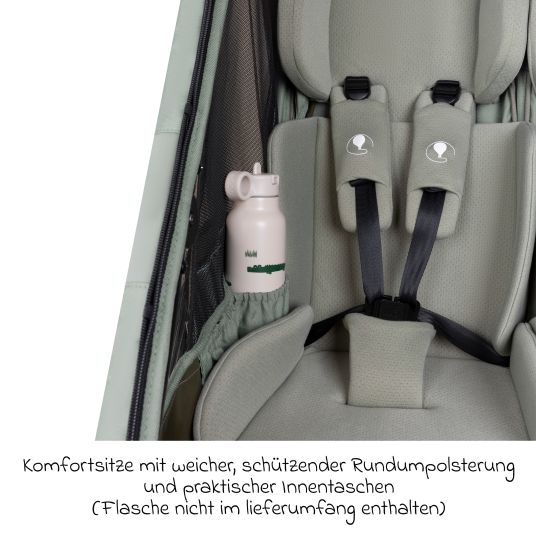 ABC Design 3in1 Fahrradanhänger und Kinderwagen Tour für 2 Kinder mit Bremssystem, Komfortsitze, Verdeck mit Moskitonetz, Regenschutz & Sonnenschutz (bis 49 kg) - Olive