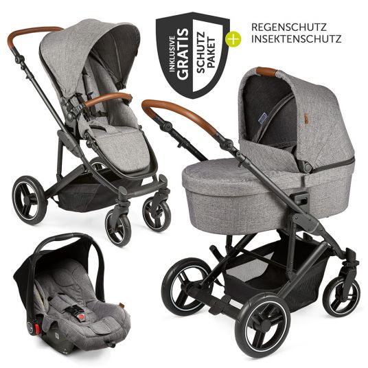 ABC Design 3in1 Kinderwagen-Set Catania 4 - Circle Edition - inkl. Babywanne, Autositz und XXL Zubehörpaket - Woven Graphite