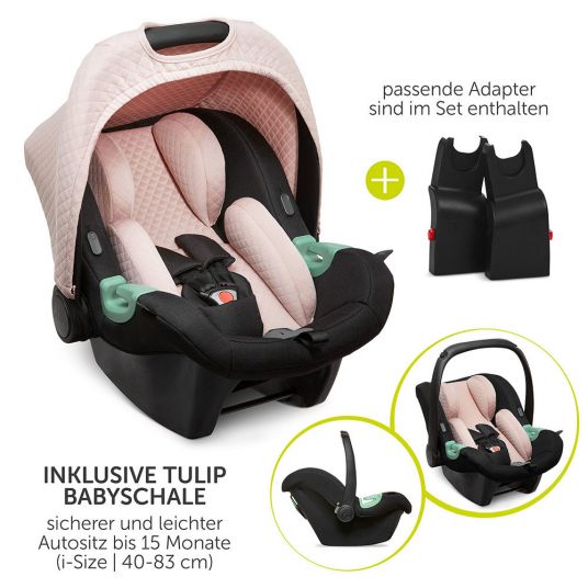 ABC Design 3in1 Stroller Set Salsa 4 Air - Diamond Edition - incl. Baby Car Seat Tulip & XXL Accessory Pack - Rose Gold