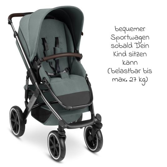 ABC Design 3in1 Kinderwagen-Set Salsa 4 Air - inkl. Babywanne, Autositz Pebble Pro, Sportsitz, Greifling, Buggybuch und XXL Zubehörpaket - Aloe