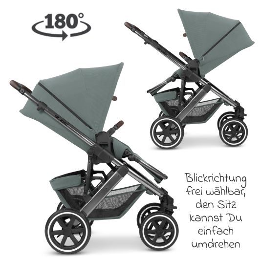 ABC Design 3in1 Kinderwagen-Set Salsa 4 Air - inkl. Babywanne, Autositz Pebble Pro, Sportsitz, Greifling, Buggybuch und XXL Zubehörpaket - Aloe