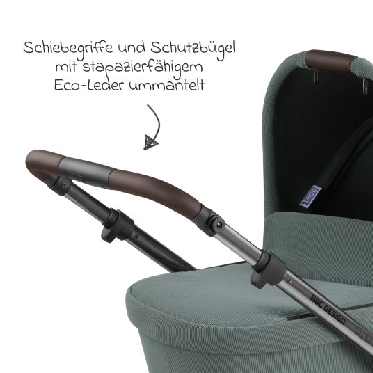 ABC Design 3in1 Kinderwagen-Set Salsa 4 Air - inkl. Babywanne, Autositz Pebble Pro, Sportsitz, Greifling, Buggybuch und XXL Zubehörpaket - Aloe