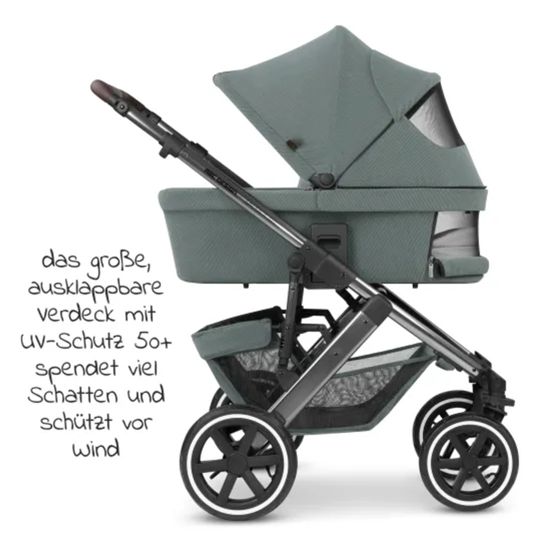 ABC Design 3in1 Kinderwagen-Set Salsa 4 Air - inkl. Babywanne, Autositz Pebble Pro, Sportsitz, Greifling, Buggybuch und XXL Zubehörpaket - Aloe