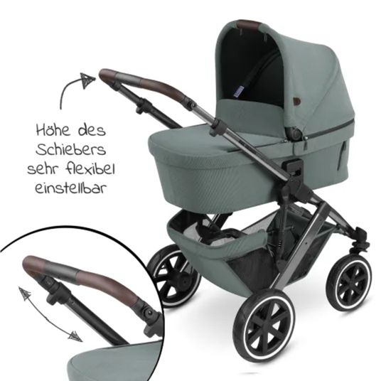 ABC Design 3in1 Kinderwagen-Set Salsa 4 Air - inkl. Babywanne, Autositz Pebble Pro, Sportsitz, Greifling, Buggybuch und XXL Zubehörpaket - Aloe