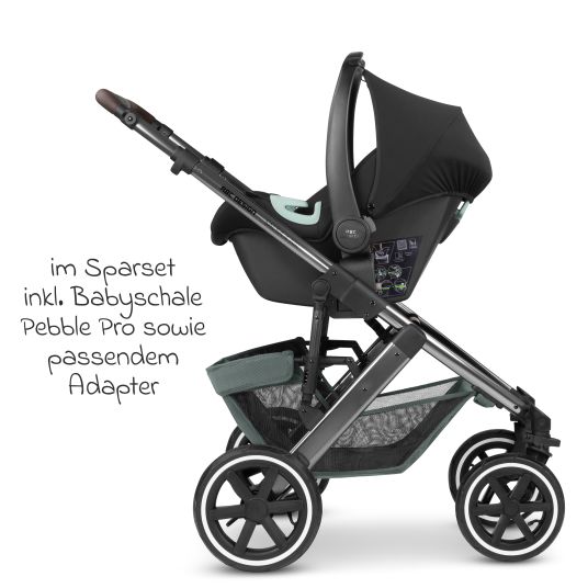 ABC Design 3in1 Kinderwagen-Set Salsa 4 Air - inkl. Babywanne, Autositz Pebble Pro, Sportsitz, Greifling, Buggybuch und XXL Zubehörpaket - Aloe