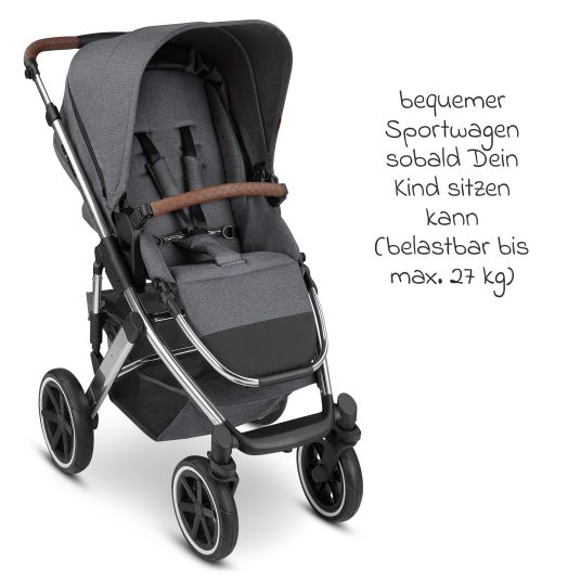 ABC Design Set passeggino 3in1 Salsa 4 Air - include navicella, seggiolino Pebble Pro, seggiolino sportivo, giocattolo da afferrare, libro del passeggino e pacchetto accessori XXL - Asfalto